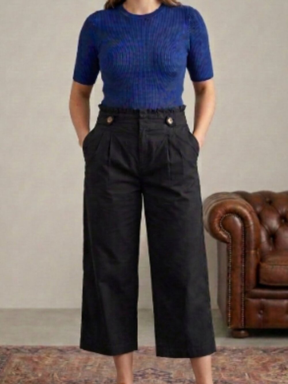 Reitmans Black Wide-Leg Paperbag Waist Crop Pants - Size 10 Regular
